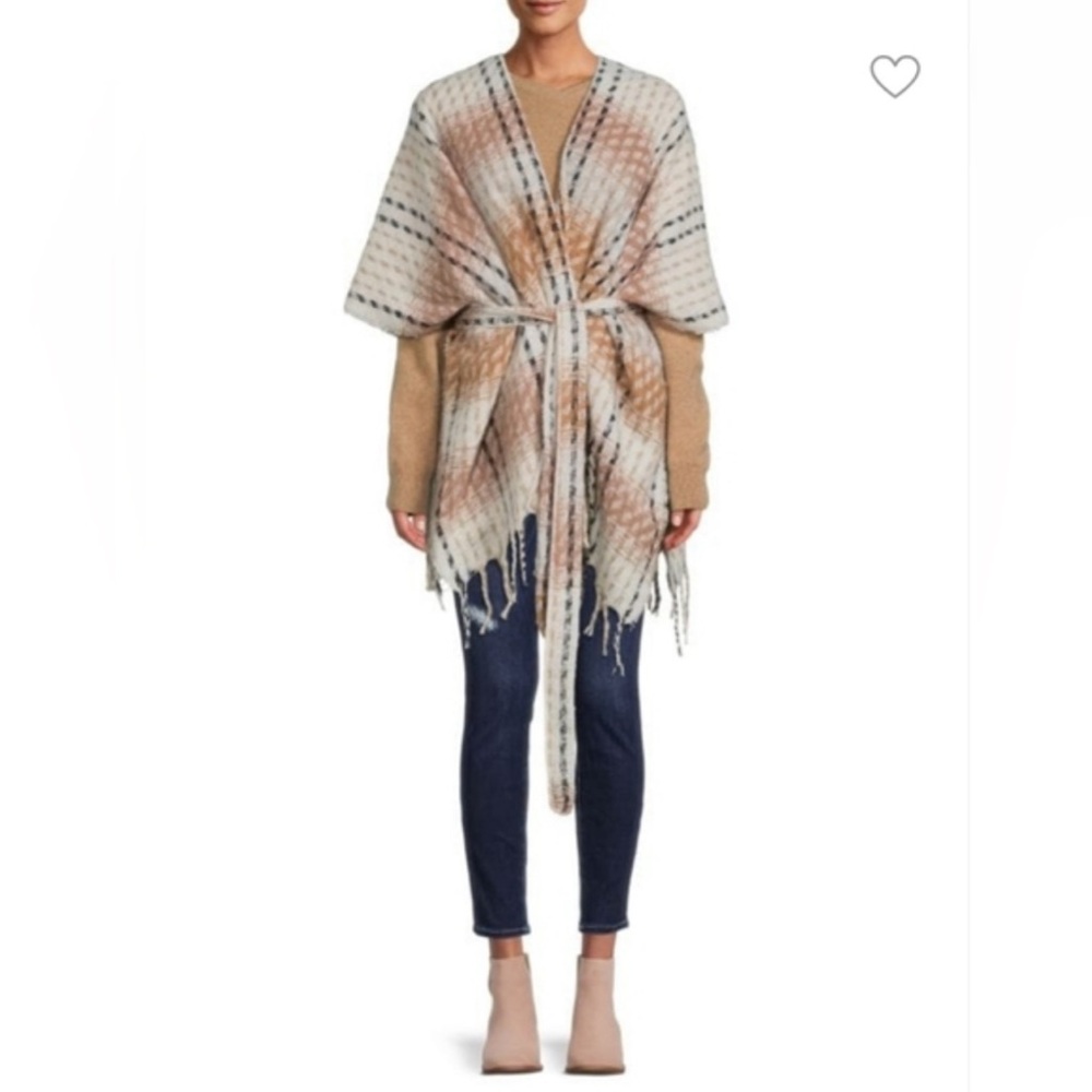 Vince Camuto Belted Shawl Sweater with Tie and Fringe